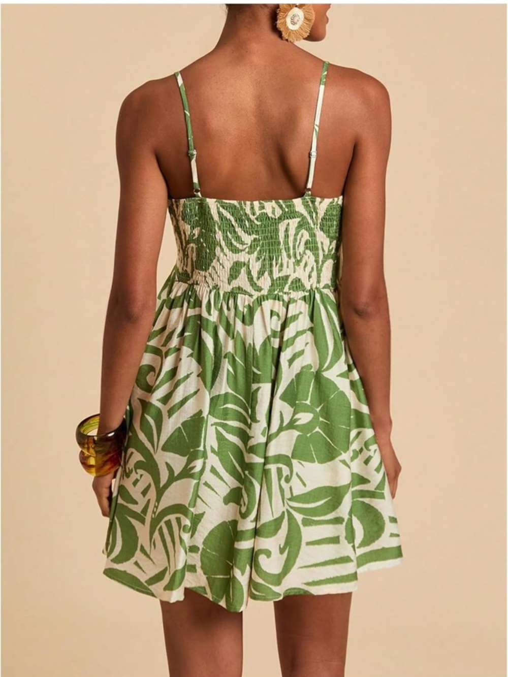 Green Tropical Print Spaghetti Strap Mini Dress- SMALL - Picture 3 of 7
